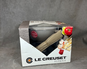 Vintage-Fondue-Set aus emailliertem Gusseisen mit 6 Gabeln von Le Creuset, hergestellt in Frankreich