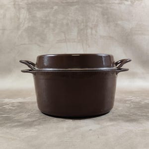 Doufeu Cousances Brown Enamelled Cast Iron Casserole Dish Made in France Vintage 1970