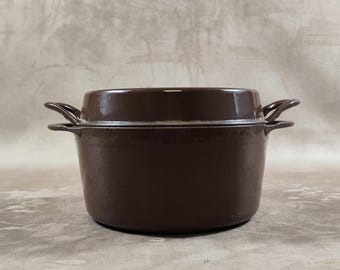 Doufeu Cousances Brown Enamelled Cast Iron Casserole Dish Made in France Vintage 1970