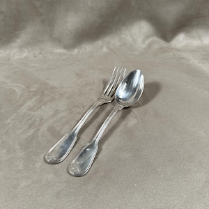 Set of 2 cutlery including 1 fork and 1 tablespoon in silver metal vintage Ruolz Made in France