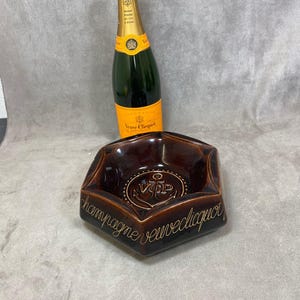 RARE Vintage brown ceramic ashtray Veuve Clicquot Made in France