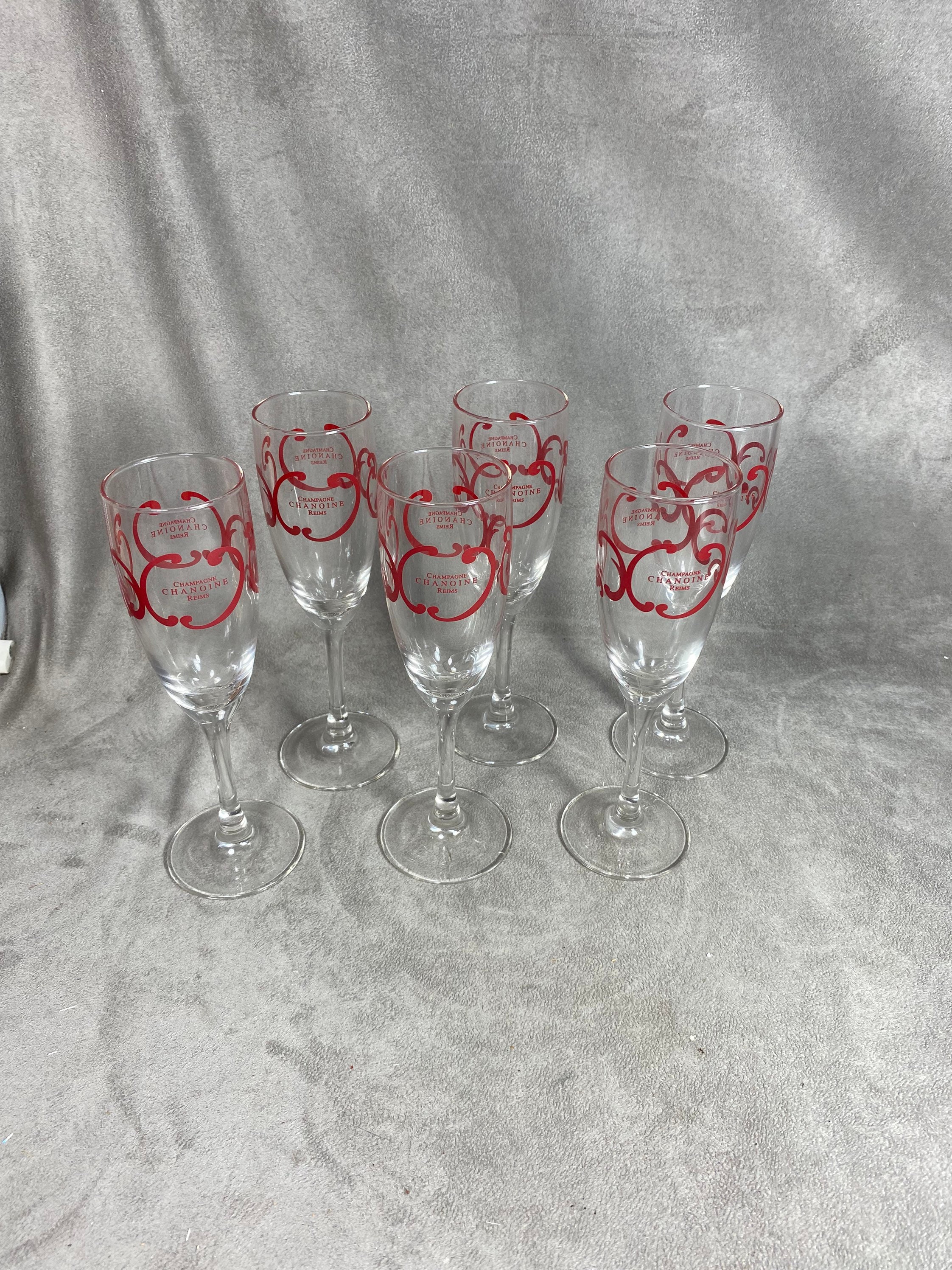 Lot de 6 Flûtes Champagne Chanoine en Verre Soufflée Bouche Vintage Made in France Années 1980