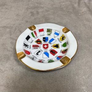 Swiss Canton Crests Ceramic Ashtray, Echt Gold GVD, Vintage 1980