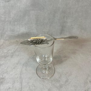 RARE Set of an absinthe glass and old absinthe spoon in metal vintage 1950 Made in France