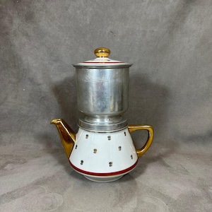 RARA caffettiera a filtro in argento Salam su terracotta rossa e bianca vintage con dettagli in oro degli anni &#39;60