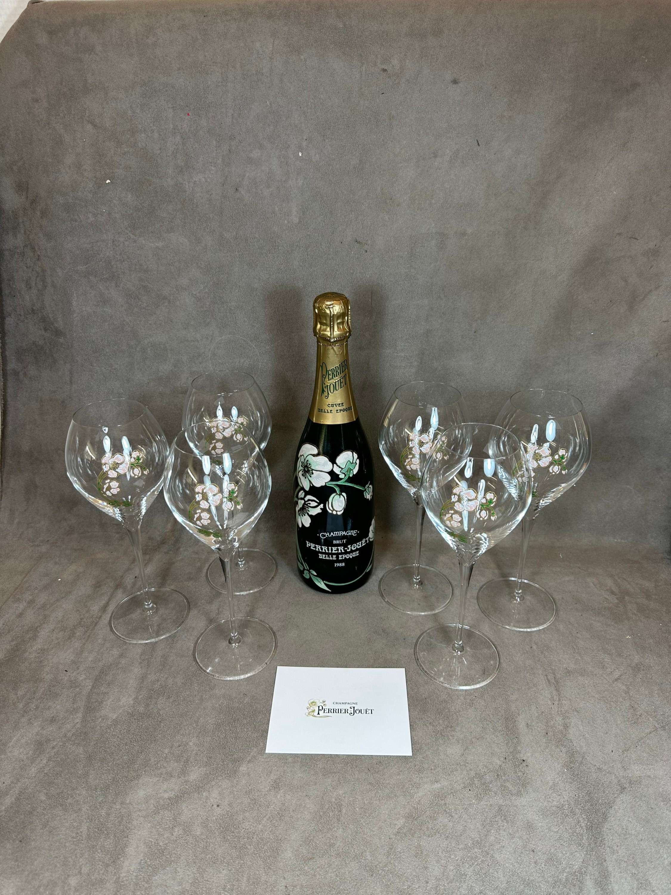 12 LES FLEURS Crystal Champagne Glasses the Franklin Mint Full Set Perrier  Jouet Flowers of France Austrian Crystal Flutes 