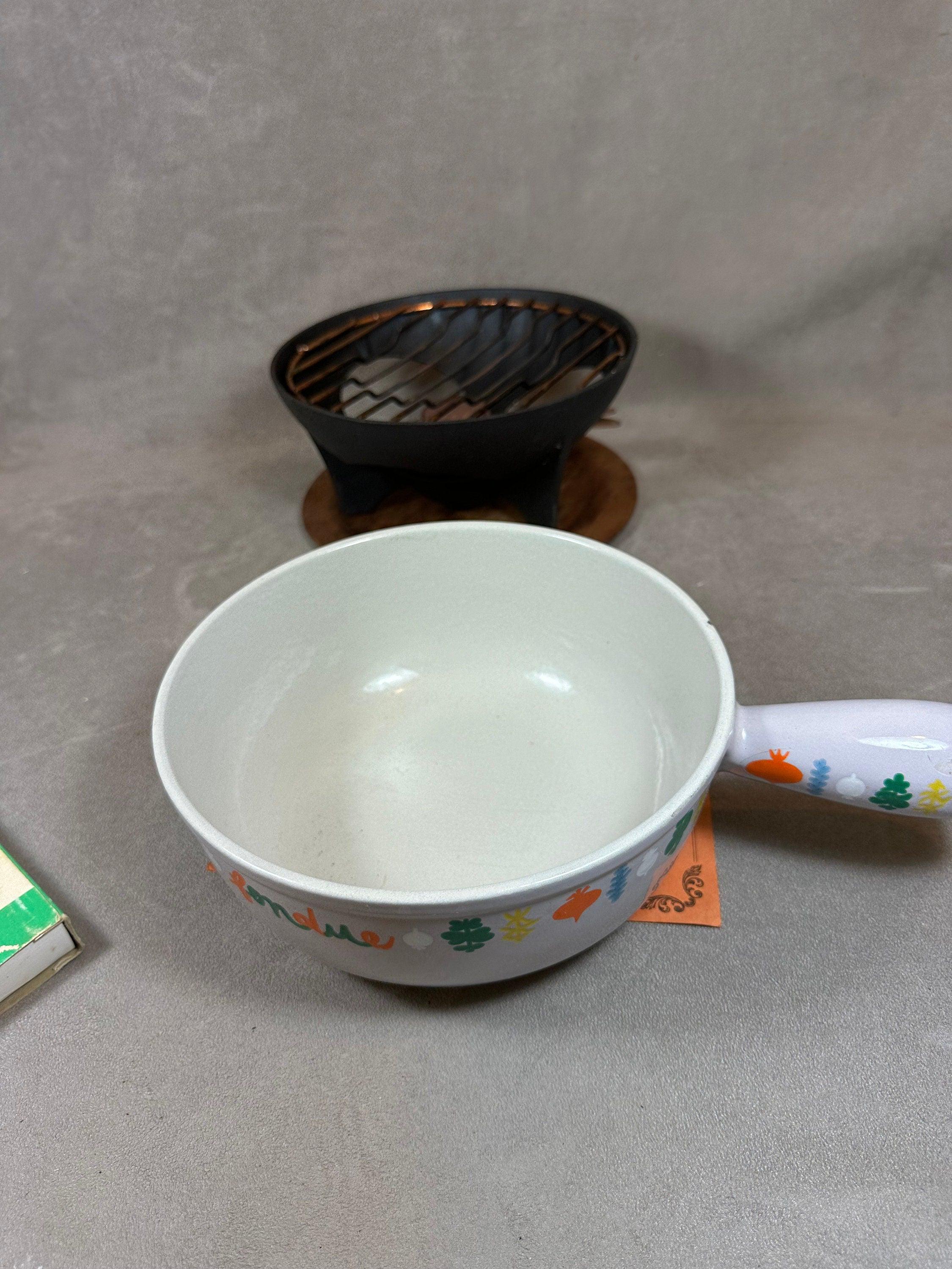 VINTAGE LE CREUSET APPAREIL A FONDUE EN FONTE Émaillée BON ETAT