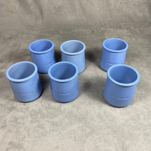 6 pot of yogurt La fermière in blue terracotta turquoise vintage made in France