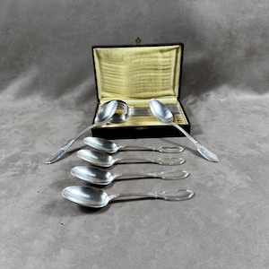 RARE Set of 12 beautiful tablespoons Ravinet et Compagnie in silver metal case Made in France 1912