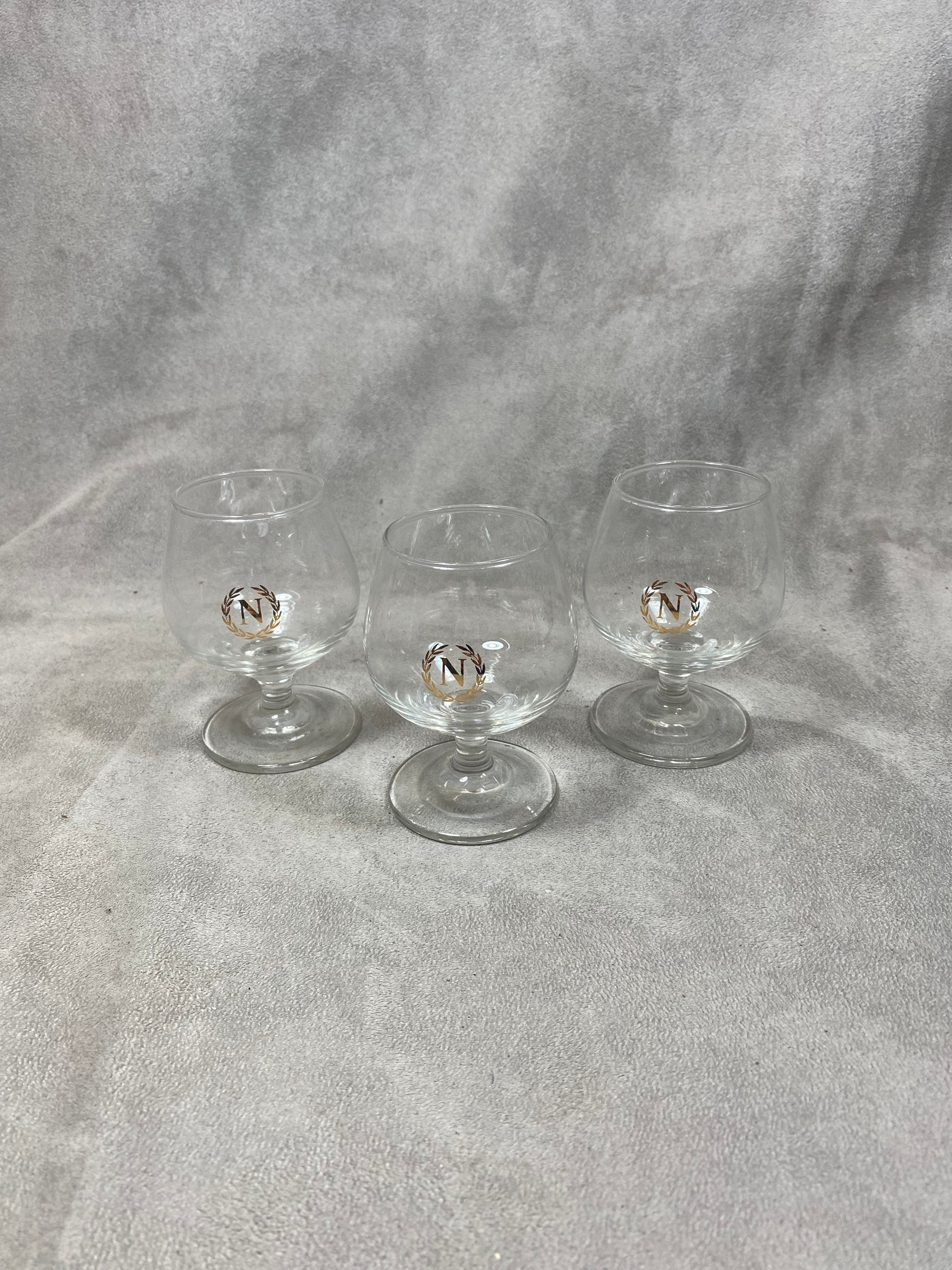 Lot de 3 Verres A Cognac Courvoisier en Verre Vintage Made in France