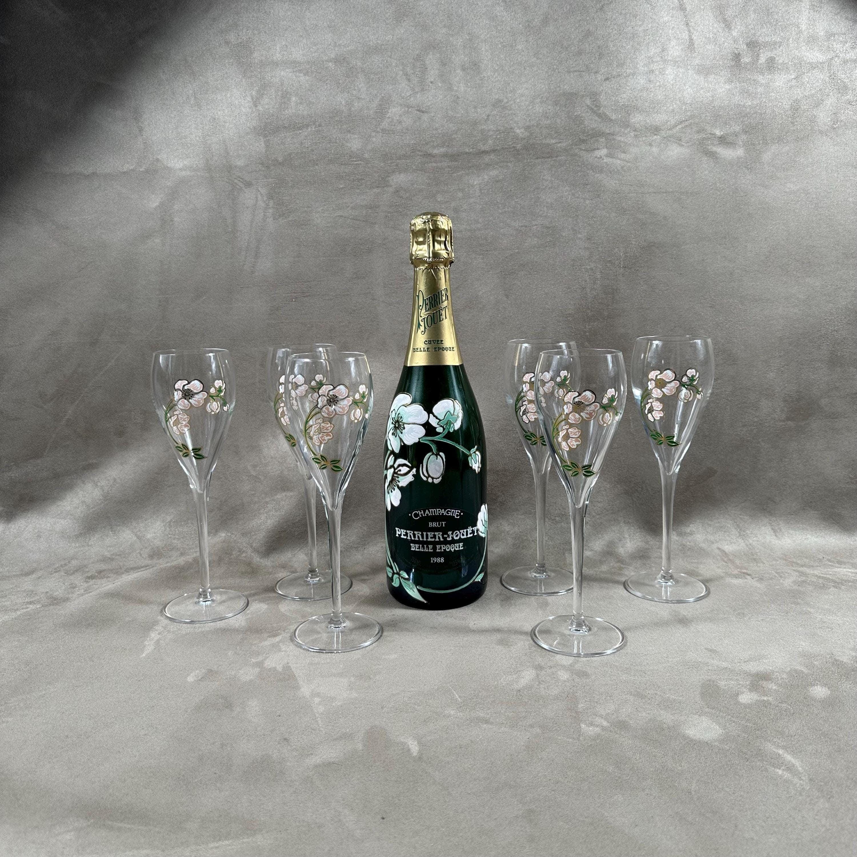RARE Set of 6 Hand-painted Perrier-jouet Belle Epoque Glass