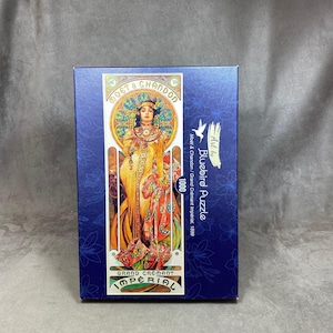 Raro rompecabezas completo de 1000 piezas de Moet & Chandon de un póster de Alfons Mucha de 1899 en cartón vintage Francia