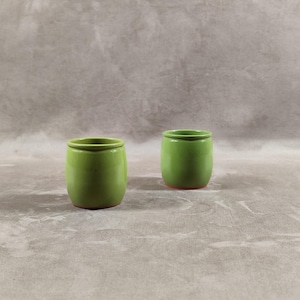 Set of 2 green Glazed Terracotta Yogurt Pots La Fermière Made in France Vintage 1990