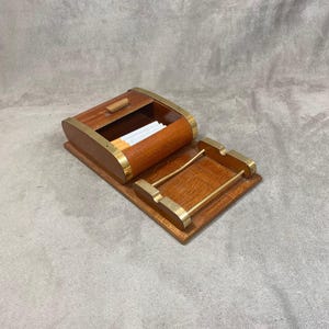 Vintage wooden and glass ashtray cigarette box dispenser Made in France
