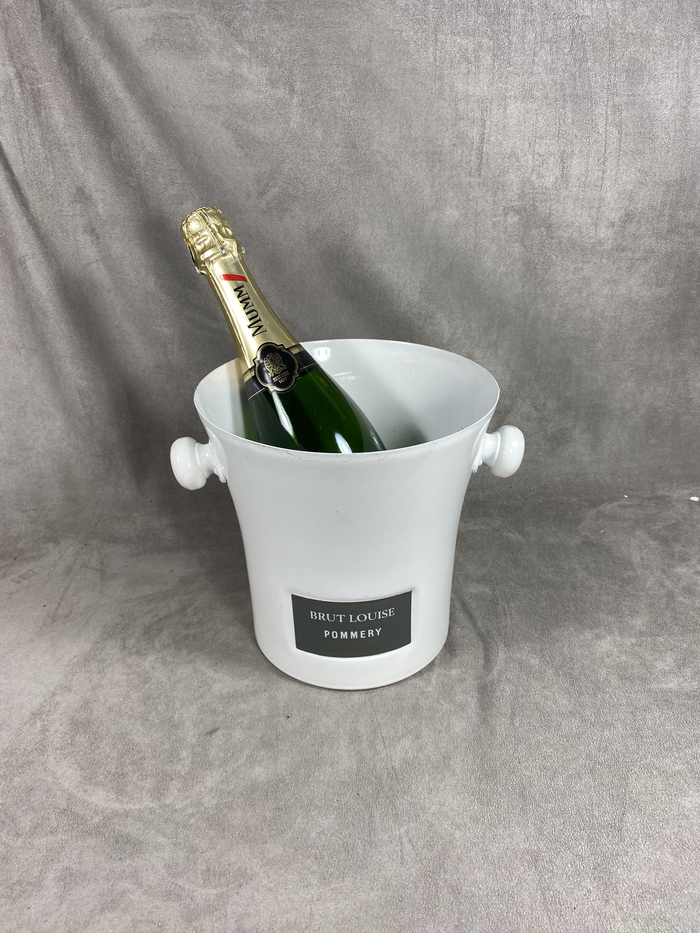 Seau à Champagne Pommery Brut Louise en Aluminium Blanc Vintage Made in France