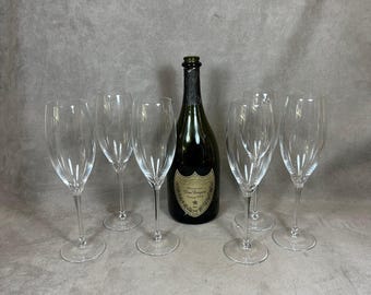 VERY RARE 6 beautiful crystal flutes Champagne Dom Perignon vintage