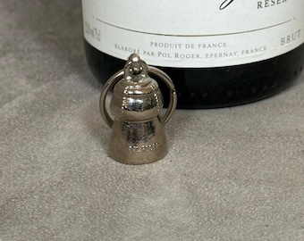 Llavero de metal plateado Pol Roger con forma de corcho de champán Fabricado en Francia Años 80