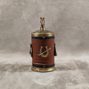 VERY RARE Cigarette Dispenser Music Box letaher style with Horse Design Made in France Vintage 1970