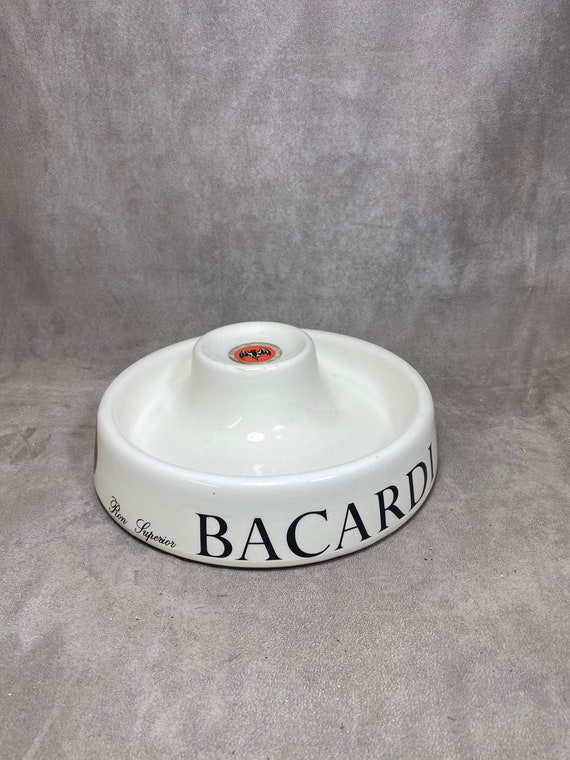 RARE Bacardi XXL White Porcelain Ashtray Made in France 1980s 