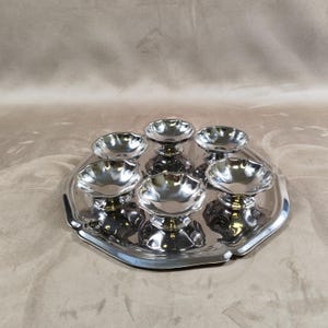 Set of 6 ice cups and tray in stainless steel 18/10 vintage Made in France