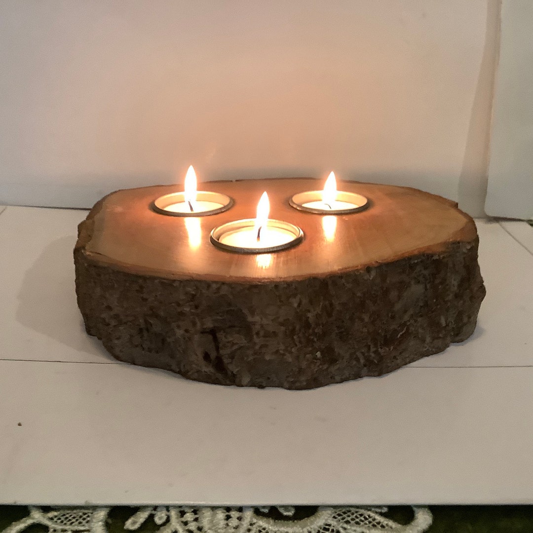 Hand Crafted Live Edge Tree Slice Tea Light Holder for 3 Tea Lights - Etsy