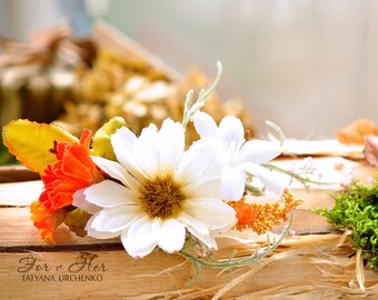 orange Rustic Weddings Ivory Woodland hair clip fall hair accessories floral wedding hair piece bride flower barrette daisy hair clip