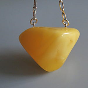 Big Yellow Amber Pendant. Genuine Egg Yolk Baltic amber. Amber pedant with silver chain. Stone pendant. Jewelry gift. Handmade jewelry. NEW.