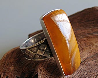 Vintage Butterscotch Baltic Amber Ring, 875 Silver, US Size 9