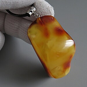 Egg Yolk Batterscotch Amber Pendant. Genuine Baltic amber. Natural amber. Amber with silver 925. Stone pendant. Handmade amber jewelry. NEW.