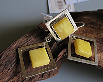 Vintage Schmuckset aus baltischem Bernstein und Sterlingsilber, 1990s Ring und Ohrringe