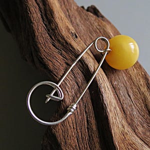Baltic Amber Ball Pin: Handmade Sterling Silver Brooch