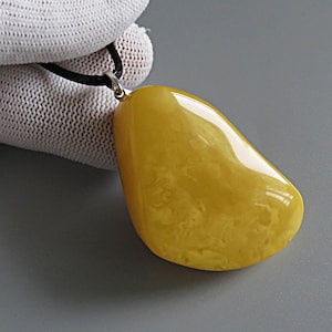 Massive Amber Pendant. Genuine Baltic amber. Natural yellow color amber. Amber with silver 925. Gemstone pendant gift. Handmade jewelry. NEW