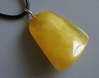 Handmade Baltic Amber Pendant: Yellow & White Gemstone, Sterling Silver