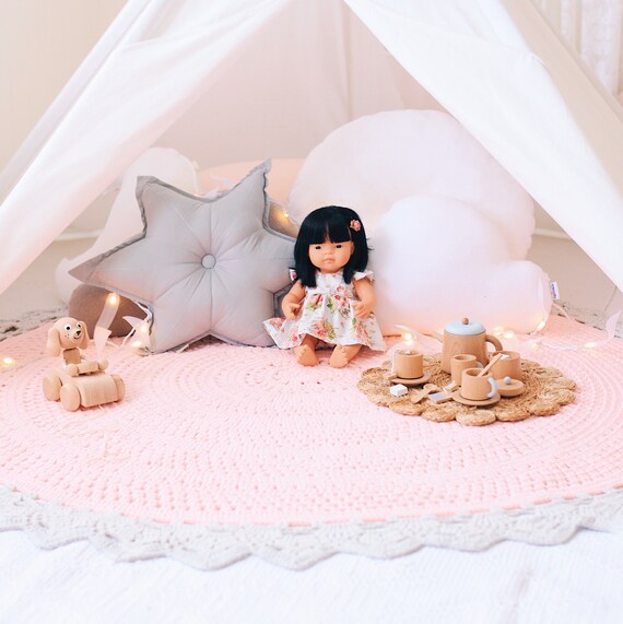 Crochet Rug Round Rug Girls Nursery Decor Kids Room Baby Girl Etsy