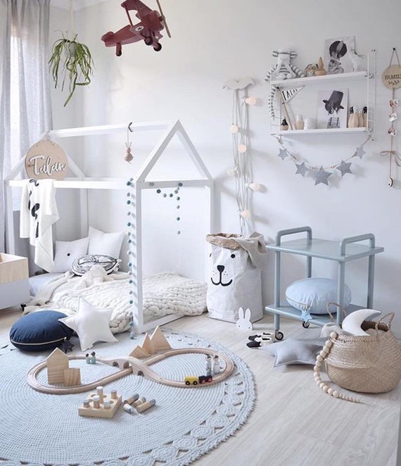 Crochet Rug Round Rug Nursery Decor Kids Room Neutral Nursery Boys Room Girls Room Play Room