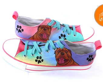 Dogue de Bordeaux Painted Sneakers, personalized dog canvas shoe, French Mastiff, custom converse, dog shoes, low top trainers, pet portrait