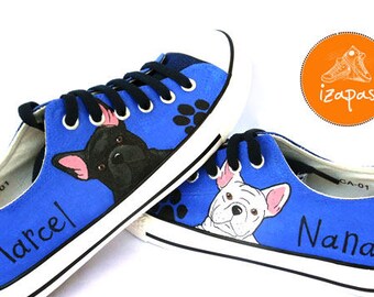 French Bulldog Painted Sneakers, personalized dog canvas shoes, Frenchie, custom converse, dog shoes, low top trainers, pet portrait