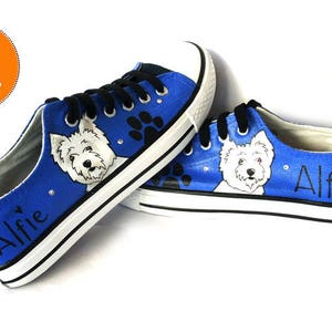 Westie Painted Sneakers, personalized dog canvas shoes, West highland Terrier, custom converse, dog shoes, low top trainers, pet portrait image 4