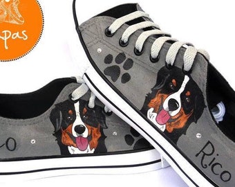 Bernese Painted Sneakers, personalized dog canvas shoes, bernese mountain dog, custom converse, dog shoes, low top trainers, pet portrait