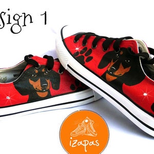 Dachshund Painted Sneakers, personalized dog canvas shoes, smooth haired, doxie, custom converse, dog shoes, low top trainers, pet portrait image 1
