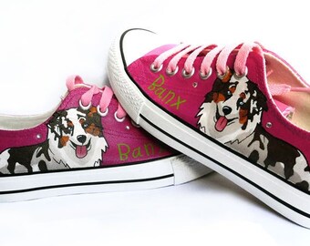 Australian Shepherd Painted Sneakers, personalized dog canvas shoes, Aussie, custom converse, dog shoes, low top trainers, pet portrait