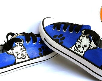 Pumi Painted Sneakers, personalized dog canvas shoes, Hungarian Pumi, custom converse, dog shoes, low top trainers, pet portrait