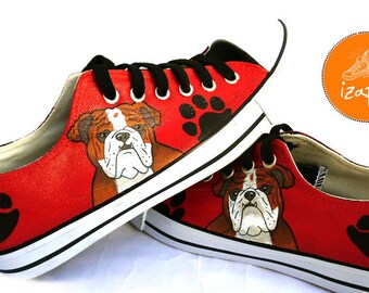 Bulldog Painted Sneakers, personalized dog canvas shoes, English Bulldog, British, custom converse, dog shoes, low top trainer, pet portrait