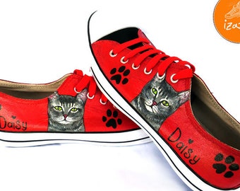 Personalized Cat Painted Sneakers, cat canvas shoes, custom converse, cat shoes, low top trainers, pet portrait