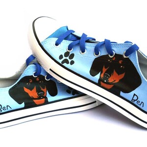 Dachshund Painted Sneakers, personalized dog canvas shoes, smooth haired, doxie, custom converse, dog shoes, low top trainers, pet portrait image 3