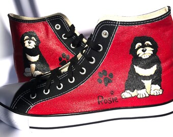 Goldendoodle Painted Sneakers, personalized dog canvas shoes, Doodle, custom converse, dog shoes, high top trainers, pet portrait