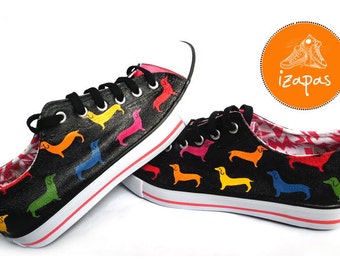 Dachshund Painted Sneakers, personalized dog canvas shoes, sausage dog, doxie, custom converse, dog shoes, low top trainers, pet portrait