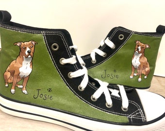 Pitbull Painted Sneakers, personalized dog canvas shoes, Pitbull Terrier, custom converse, dog shoes, high top trainers, pet portrait