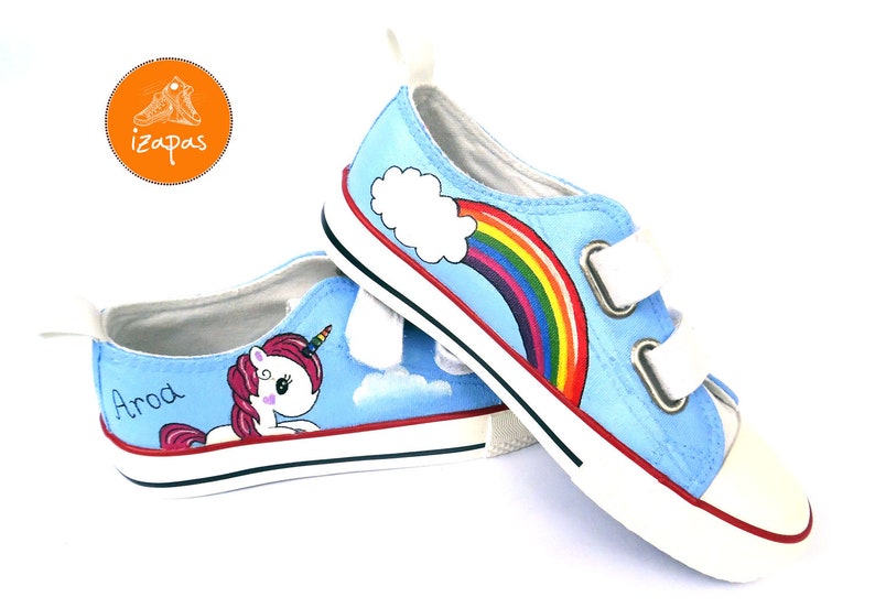 Unicorn rainbow shoes, personalized Painted Sneakers, canvas shoes, custom converse, unicorn sneakers, low tops, children adult trainers image 2