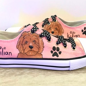 Goldendoodle Sneakers, gepersonaliseerde canvas hondenschoenen, Golden Doodle, aangepaste converse, hondenschoenen, lage trainers, huisdierportret afbeelding 3